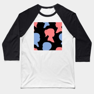 Child Silhouettes - Pink and Blue on Black Background Baseball T-Shirt